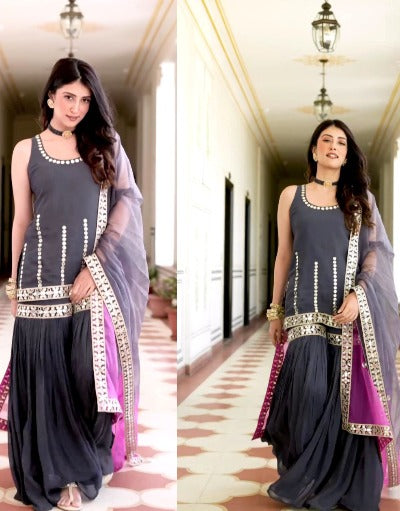 Black Georgette Sequence Sharara Suit Set