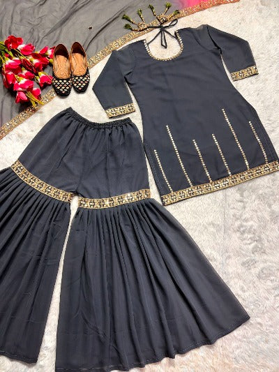 Black Georgette Sequence Sharara Suit Set