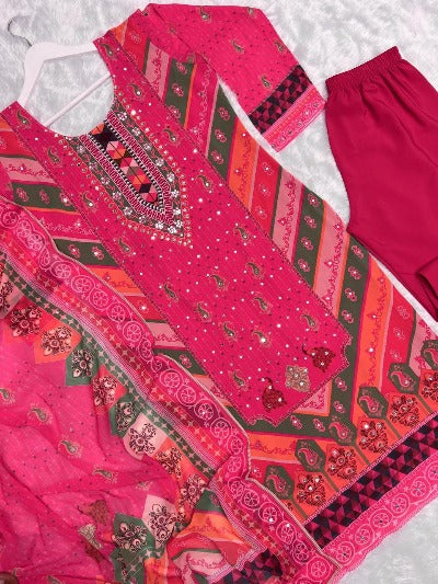 Pink Digital Print Georgette Salwar Suit Set