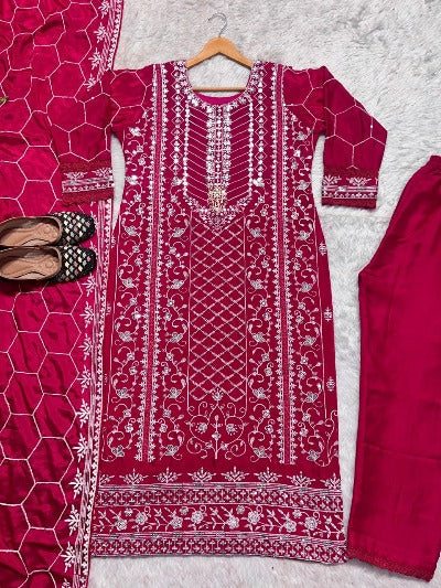 Maroon Heavy Embroidery Sequence Salwar Suit Set