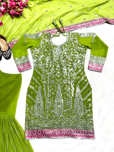 Parrot Green Sequence Work Designer Sharara Suit Set