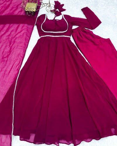 Magenta Pink Georgette Flair Anarkali Suit Set