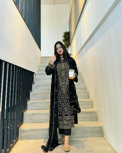Black Georgette Full Sleeves Sequins Salwar Suit Set