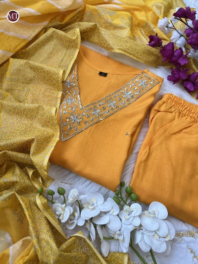Haldi Yellow Heavy Rayon V Neck Salwar Suit Set