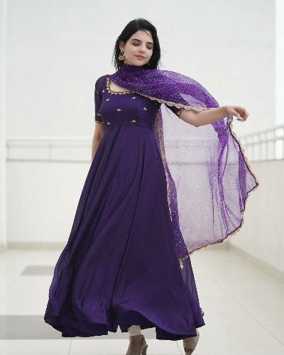 Dazzling Indigo Georgette Anarkali Gown Suit Set Of 3