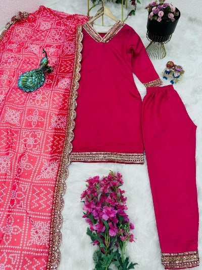 Pink Maska Silk V Neck Designer Salwar Suit Set