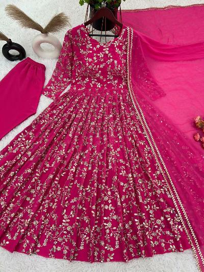 Stunning Pink Embroidered Anarkali Suit Set