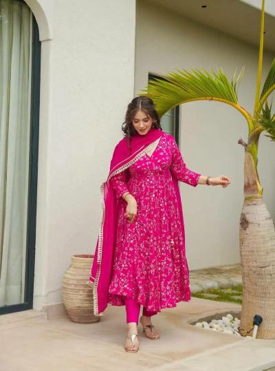 Stunning Pink Embroidered Anarkali Suit Set