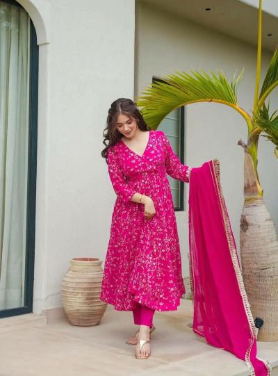 Stunning Pink Embroidered Anarkali Suit Set