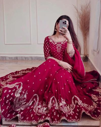 Maroon Georgette Exquisite Work Anarkali Suit Set