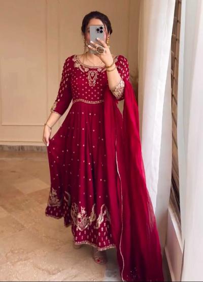 Maroon Georgette Exquisite Work Anarkali Suit Set