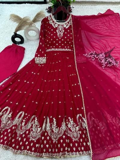 Maroon Georgette Exquisite Work Anarkali Suit Set