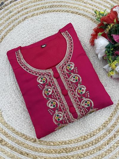 Dark Pink Chanderi Embroidered Salwar Suit Set