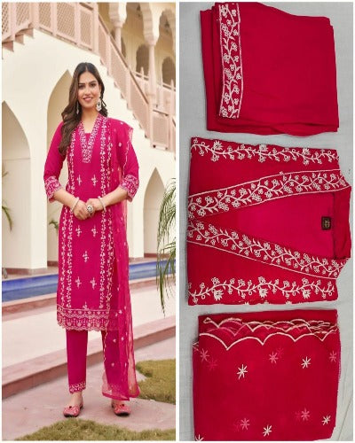 Viscous Roman Silk Embroidery Work Salwar Suit Set