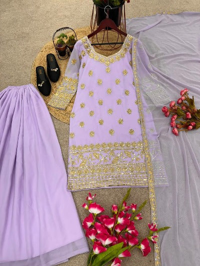 Lilac Georgette Designer Sequence Work Palazzo Suit Set