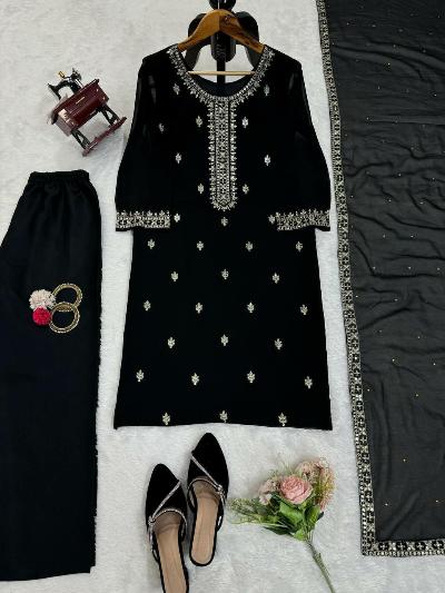 Stunning Black Georgette Sequence Salwar Suit Set