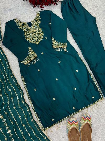 Pearl Adorned Chinnon Silk Salwar Suit Set