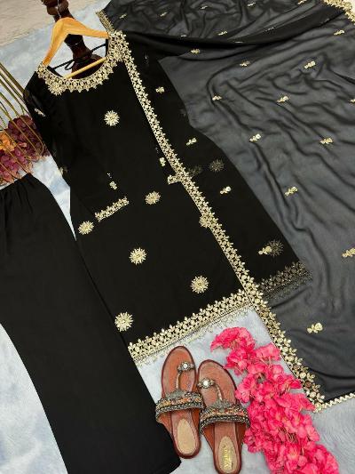 Black Blooming Georgette Salwar Suit Set