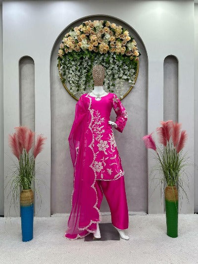 Pink Japan Satin Sequence Work Patiyala Suit Set