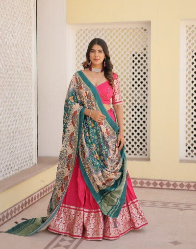 Pink Jacquard Lehenga Choli With Gajji Silk Dupatta