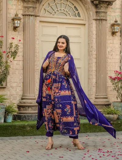 Violet Georgette Digital Print Anarkali Suit Set