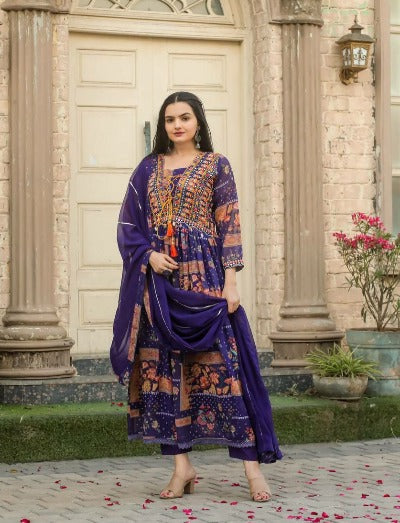 Violet Georgette Digital Print Anarkali Suit Set