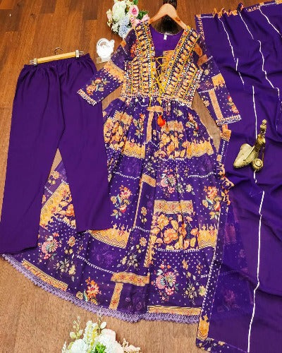 Violet Georgette Digital Print Anarkali Suit Set