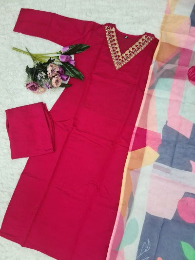 Pink Chanderi Salwar Suit With Colourful Organza Dupatta