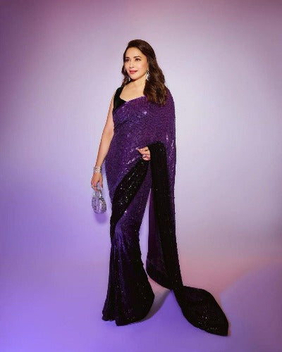 Purple & Black Georgette Bollywood Inspired Sequins Work Saree