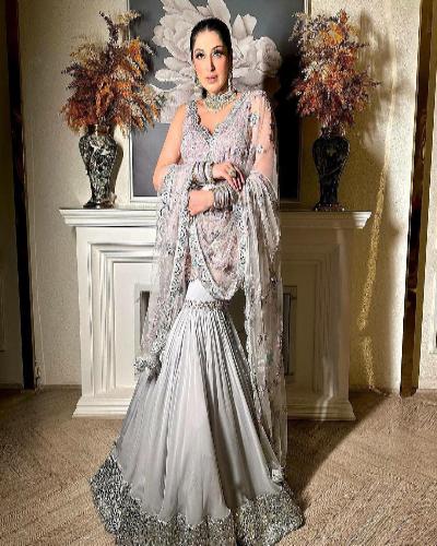 Silver Grand Partywear Sharara Suit Set