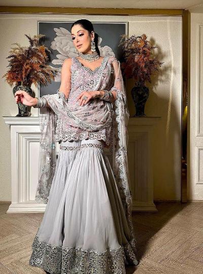 Silver Grand Partywear Sharara Suit Set