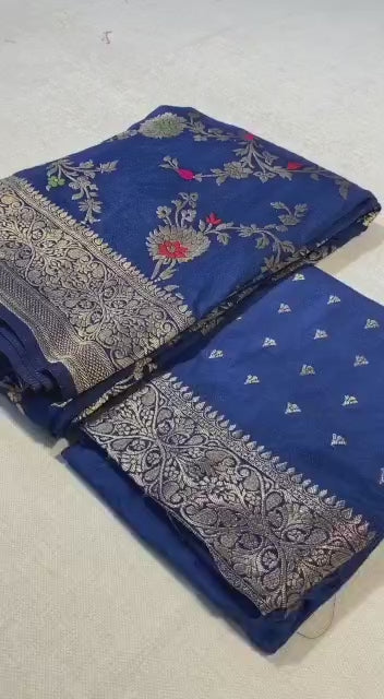 Blue Benarasi Zari Silk Wedding Saree