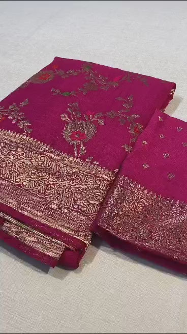 Pink Benarasi Zari Silk Wedding Saree