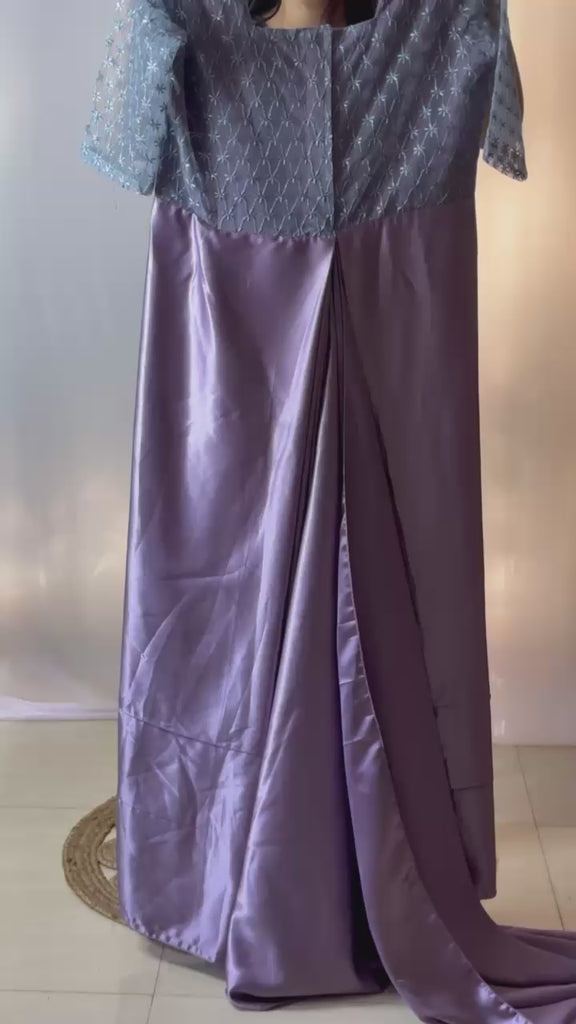 Lilac 10 Second Saree Satin Ethnic Gown Stitched Blouse