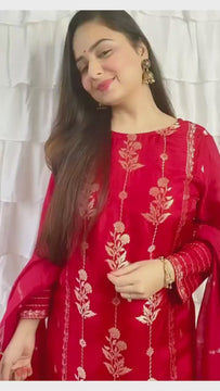 Red Gold Cotton Salwar Suit
