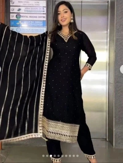 Black Georgette Embroidery Sequins Salwar Suit Set