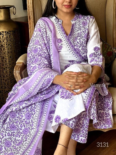 Purple & White Cotton Ekatra Print Salwar Suit Set