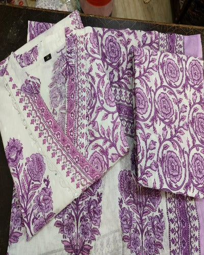 Purple & White Cotton Ekatra Print Salwar Suit Set