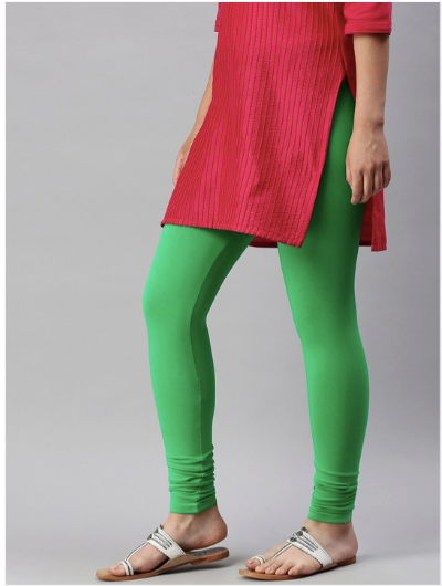 Women Parrot Green Solid Acrylic Ankle Length Leggings