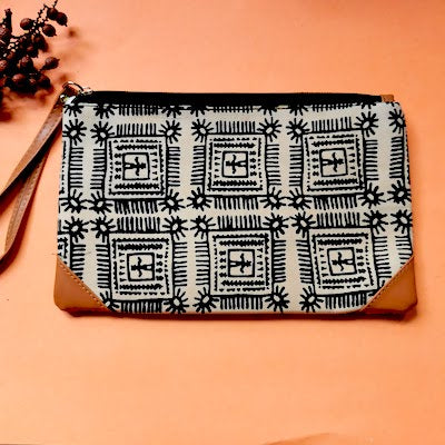 White Black Warli Brown Leather Fabric Gift Designer Clutch