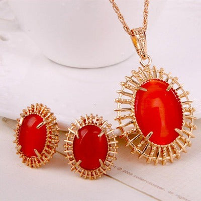Coral Red Gold Designer Wedding Bridal Jewelry Set