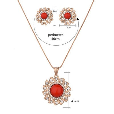 Rose Gold Coral Earring Necklace Set For women