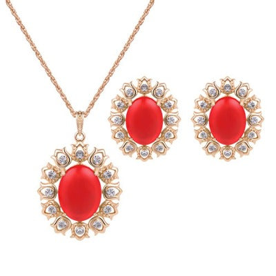 Coral Rose Gold Earring Necklace Set For women