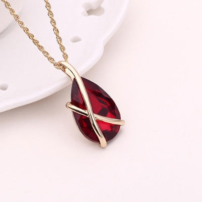 Red Oval Diamond Pendant Chain Jewelry Sets
