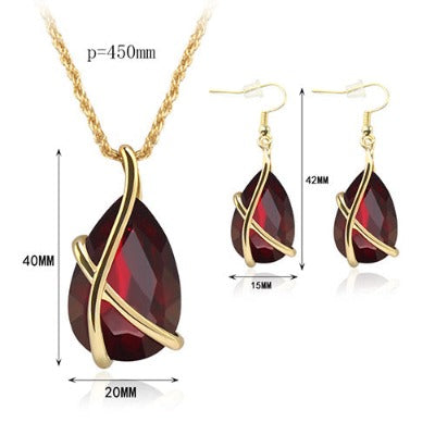 Red Oval Diamond Pendant Chain Jewelry Sets
