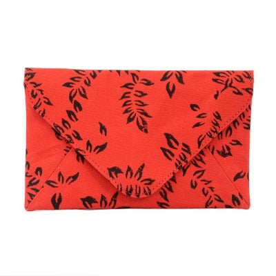 Red Black Leaf Design Fabric Clutch