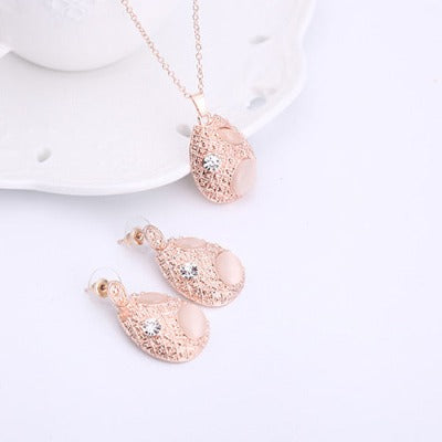 Fashion Rose Gold Drop Pendant Earring Necklace Set.jpg