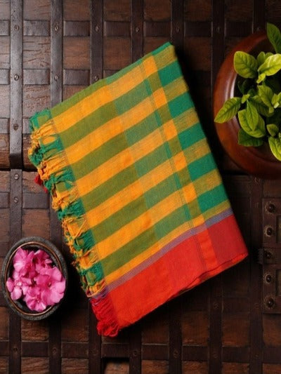 Pure Organic Multicolor Gamcha Cotton Saree