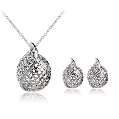 Silver Designer Crystal Wedding Earring Necklace Set