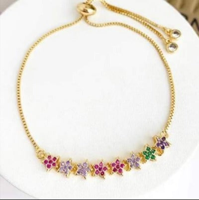 Gold Multicolor Diamond Star Studded Bracelet 